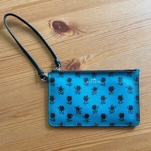 Coach Teal and Black Rose Print Wristlet